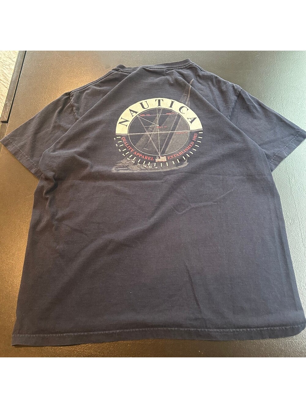 Vintage 90s rare Nautica USA-83 Navy Blue Graphic T-Shirt Made in USA Size L